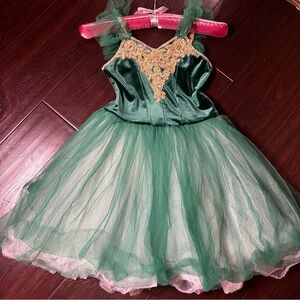 Enchanting Green Kids Costume Tutu Ballet Anna Frozen Inspired Dress size 6-7